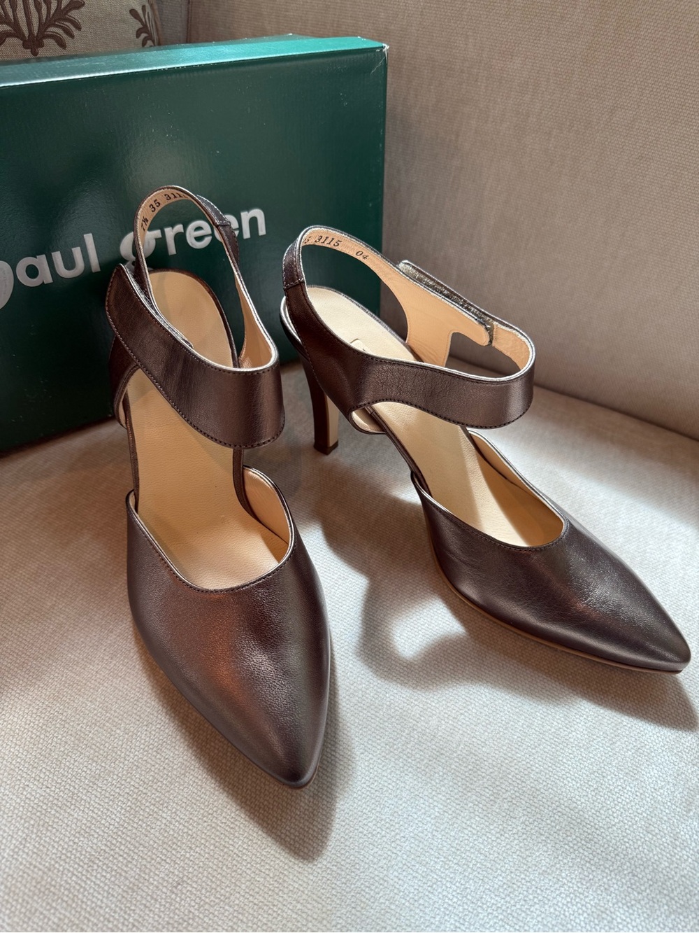 NEW Paul Green Bronze Metallic Leather Pointed Slingback Heels